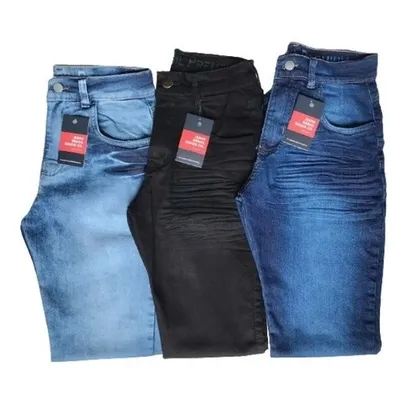 Kit 3 Calça Jeans Masculina Slim Original Elastano Lycra