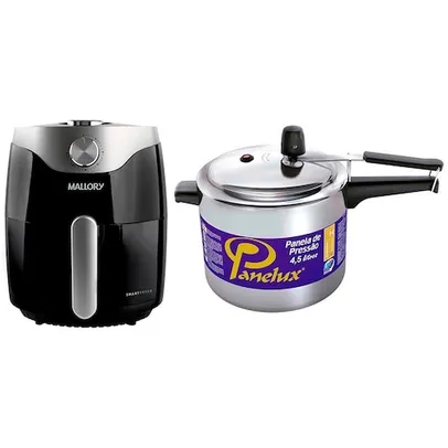 Kit Fritadeira Elétrica Air Fryer Mallory - 3L + Panela de Pressão Panelux - 4,5 L 