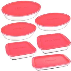 Conjunto de Assadeiras Tampas Rosa da Marinex, 6 Peças, Vidro - R$102