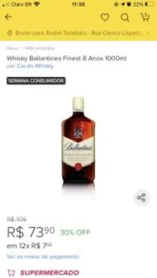 [2 unidades] Whisky Ballantines Finest 8 Anos 1000ml | R$105