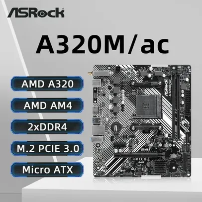 [Moedas + Taxas R$258] Placa-mãe ASROCK-A320M/AC, Suporta AMD Ryzen 5600