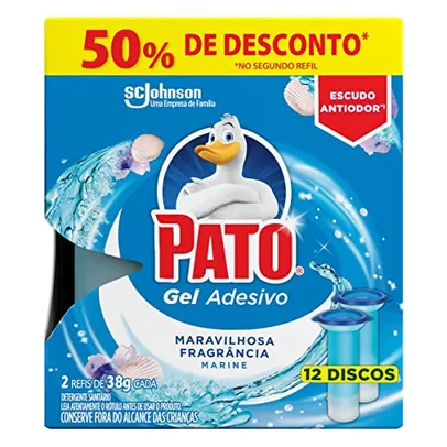 (REC) Kit Desodorizador Sanitário Pato Gel Adesivo Marine Refil - 2 Refis - 12 Discos