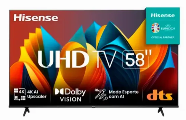 [APP/1ªCompra R$2051] Smart TV 58" Hisense Ultra HD 4K DLED A6K com Sleep timer, entrada HDMI e Wi-Fi - 58A51HSV