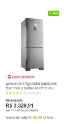 Geladeira / Refrigerador Panasonic NR-BB53 425L | Super Cashback: R$2960