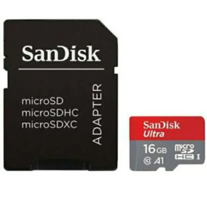 Cartão de Memória SanDisk Micro SD, 16Gb - R$27