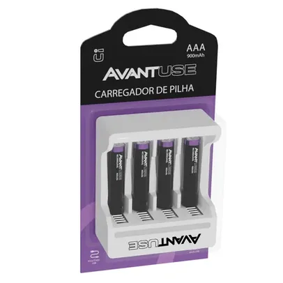 [APP] Kit c/ 4 Pilhas Recarregável AAA Palito + Carregador Avant Use