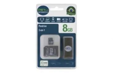 [Peixe Urbano] Pen Drive 3 em 1 8GB - Micro SD, Adaptador SD e Pen Drive - DBYTES. Frete grátis!