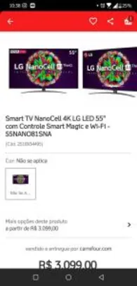 Smart TV NanoCell 4K LG LED 55" com Controle Smart Magic e Wi-Fi - 55NANO81SNA | R$2580