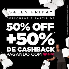 Descontos a partir de 50% + 50% de cashback pagando com AME