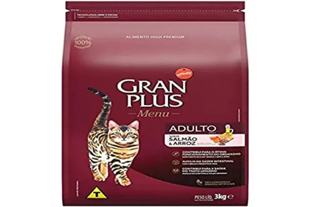 Ração para Gatos Adultos Gran Plus Salmão e Arroz 3Kg