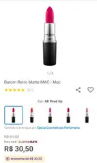 [Cliente ouro] Baton Retro Matte Mac R$31