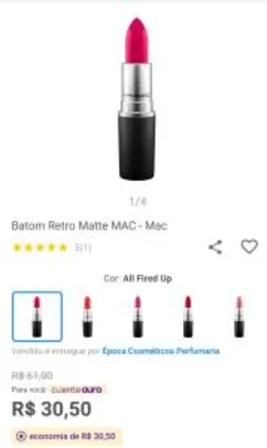 [Cliente ouro] Baton Retro Matte Mac R$31