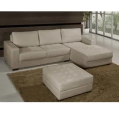 Sofá 3 Lugares American Comfort América + Chaise Lado Direito + Puff - R$999