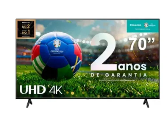 [App/ Primeira Compra] Smart TV 70” Hisense Ultra HD 4K DLED A6K com Sleep Timer, entrada HDMI e Wi-Fi - 70A51HSV