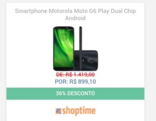 Smartphone Motorola Moto G6 Play Dual Chip Android Oreo - 8.0 Tela 5.7" Octa-Core 1.4 GHz 32GB 4G Câmera 13MP - Índigo - R$899