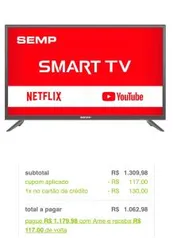 Smart TV LED 39" Semp TCL L39S3900 Full HD com Conversor Digital 2 HDMI 1 por R$ 1063