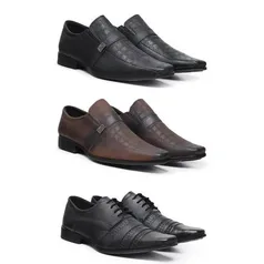 Kit 3 Sapato Social Couro Masculino Macio Conforto Elegante - DAN SHOES