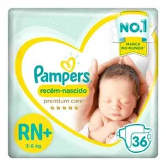 Fraldas Pampers Premium Care Recém Nascido RN+ 36 Unidades | R$26