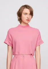 Camiseta Cropped Gola Rolê - Rosa