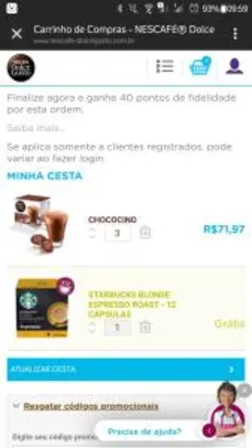 Grátis 1 caixa de Starbucks Blonde Espresso Roast acima de R$ 50
