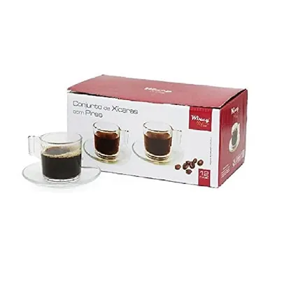 Wincy Conjunto de 6 Xícaras de Vidro 90 ml com Pires, VDA09102