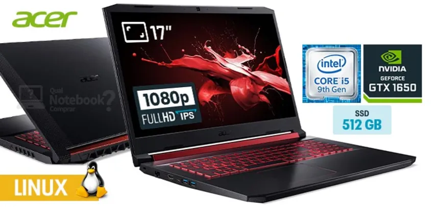 [App] Notebook Gamer Acer 9º Geração Intel Core i5-9300H 8GB 512SSD Placa 4GB | R$4716