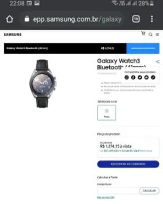 Galaxy Watch3 Bluetooth (41mm) R$1274