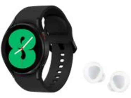 Smartwatch Samsung Galaxy Watch4 BT Preto e fone Galaxy Buds Plus