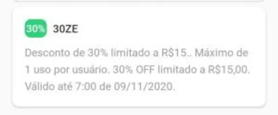 30% de desconto no Zé até R$15,00