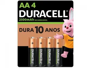 Pilha Recarregável AA Duracell 2500mAh 4 Unidades