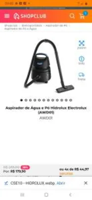 Aspirador de Água e Pó Hidrolux Electrolux (AWD01) | R$ 165