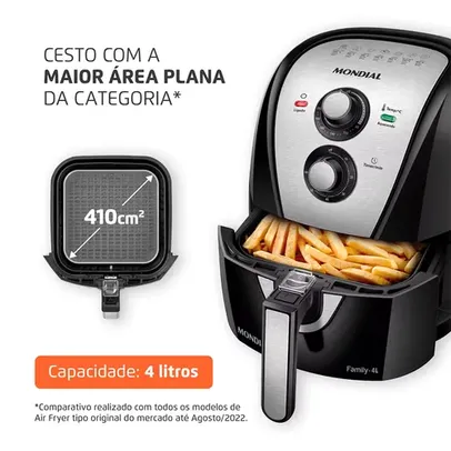 Fritadeira Elétrica Sem Óleo Air Fryer Mondial AFN40BI Family Inox 4L - Preta/Inox - 110V e 220V