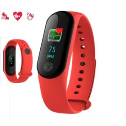 Relógio M3 Inteligente Smartband Monitor Cardíaco Vermelho