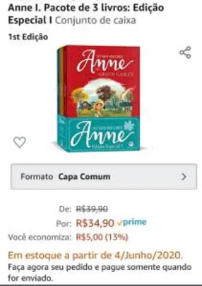 [Prime] Anne I. Pacote de 3 livros: Edição Especial I (Português) Capa comum