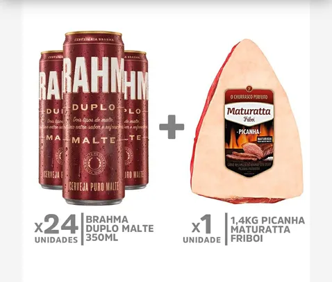 Kit 24 Brahmas Duplo Malte lata 350 ml + 1,4kg Picanha Maturatta Friboi | R$115