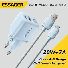 [APP/Taxa Inclusa] Carregador GaN Essager 20w 2 Portas + Cabo USB-C
