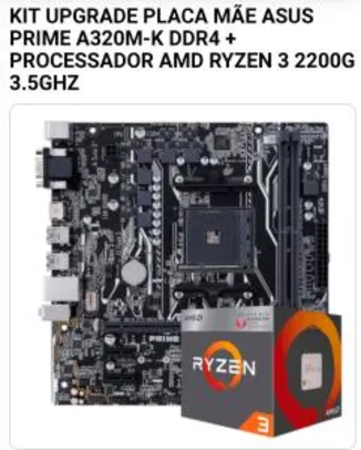 PLACA MÃE ASUS PRIME A320M-K DDR4 + PROCESSADOR AMD RYZEN 3 2200G 3.5GHZ | R$769