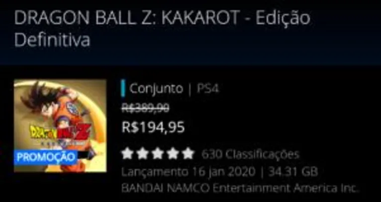 DRAGON BALL Z: KAKAROT - Edição Definitiva [PS STORE]