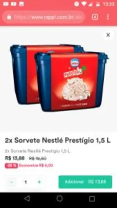 [Rappi] 2 potes de Sorvete Nestle Prestígio 1,5 L no Pão de Açúcar R$14