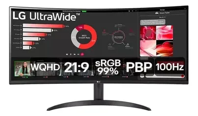 Monitor LG Ultrawide Curvo Tela Va 34" Wqhd Hdr10 34wr50qc-b Cor Preto 110V/220V