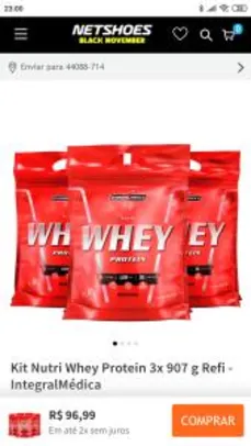 Kit Nutri Whey Protein 3x 907 g Refi - IntegralMédica R$ 99