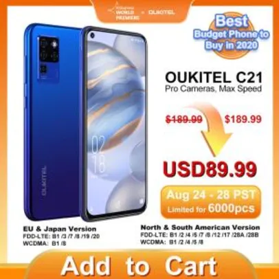 Smartphone Oukitel C21, 4 + 64gb | R$526