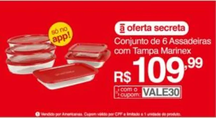 [APP] Conjunto de Assadeiras de Vidro com Tampa 6 Peças - Marinex R$110