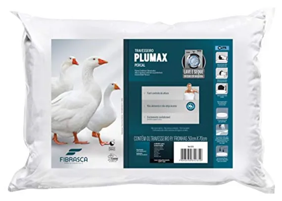 Saindo por R$ 44,1: Travesseiro Toque de Pluma - Plumax Percal - Integralmente lavável em máquina - P/ fronhas 50x70 cm - Fibrasca, Branco | Pelando