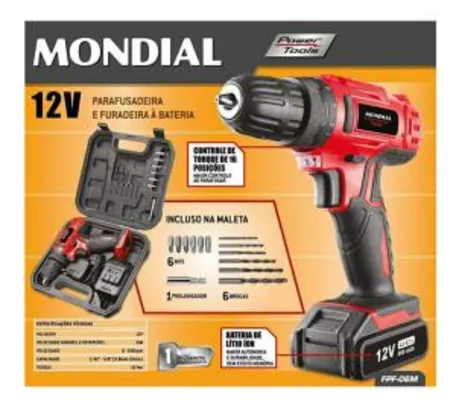 [Prime] Parafusadeira Mondial 12v | R$ 160