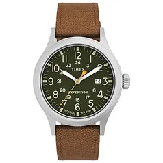 Timex Men's Expedition Scout 40mm Quartz Leather Strap, Brown, 20 Casual Watch (Model: TW4B230009J)