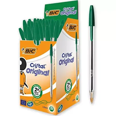 50 unidades - Caneta Esferográfica BIC Cristal Dura Mais, A Clássica, Verde, Ponta Média 1,0mm 