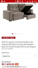 Sofá 4 Lugares Linoforte Dublin Suede 230 cm | R$1840