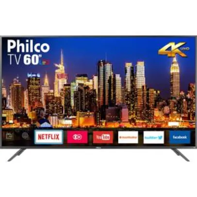Smart TV LED 60" Philco PTV60F90DSWNS Ultra HD 4k com Conversor Digital 3 HDMI 2 USB Wi-Fi Som Surround 60Hz Prata - R$2239