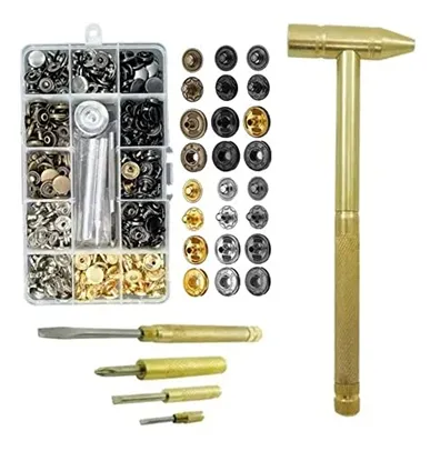 Martelo Dourado Estojo Com 120 Botões Metal Aplicador Manual